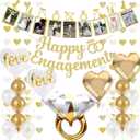 Engagement Party Decorations - Gold Engagement Congratulations Decor, HAPPY ENGAGEMENT Banner, Thickened ECO Ring Balloon Kit with Photo Timeline Banner, Heart Streamers Garlands