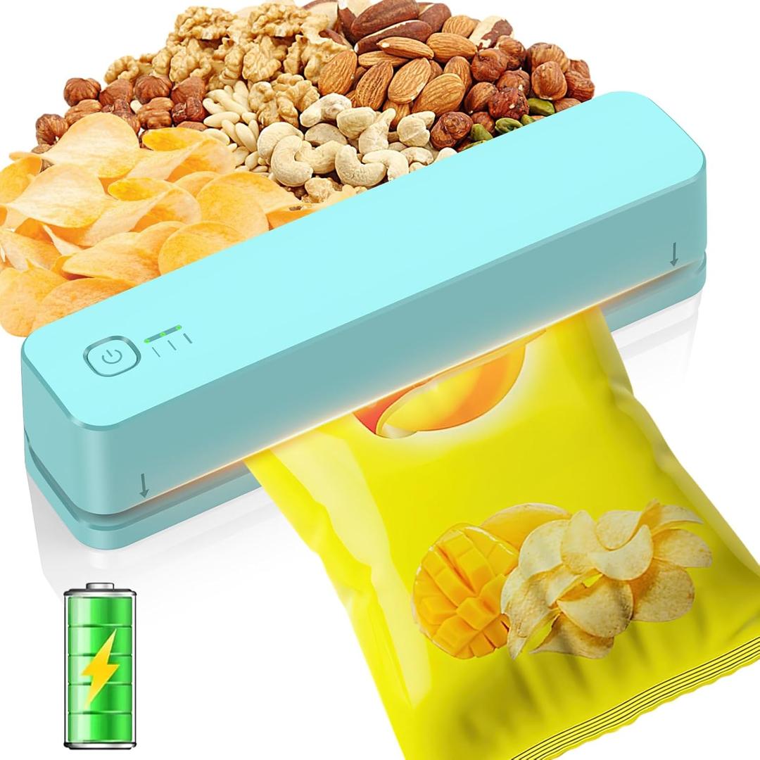 FEPPO Bag Sealer, 3000mAh Rechargeable Mini Bag Sealer with 6.2" Heating Strip, Heat Seal Portable 3 Adjustable Gears Quick Heat Sealer for Chips Snacks Candies Bags Food Storage (Green)