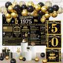 50th Birthday Decorations for Men - Back in 1975 Theme Party Backdrop, Black Gold Balloon Arch Kit, 50 Number Boxes Decor Set for boys Party Supplies