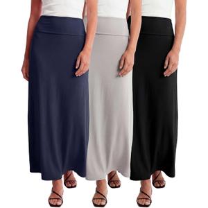 3 Pack Women's Maxi Skirts Long Flowy High Waisted Summer Work Casual Party (L)