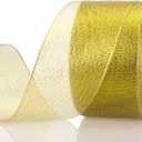 2 Inches Gold Glitter Ribbon, 25 Yards Sparkly Metallic Fabric Ribbons for Gifts Wrapping Wedding Party Decoration and Crafts