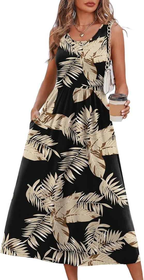 WIHOLL Summer Dresses for Women Flowy Casual Midi Dress Beach Vacation Sundresses with Pockets (XL)