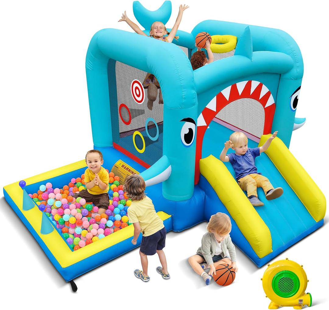 Culaluva Inflatable Bounce House: Jump Bouncer Castle Slide Combo - 7 in 1 for Kids 3-6 - with 370W Blower - for Indoor Outdoor Play