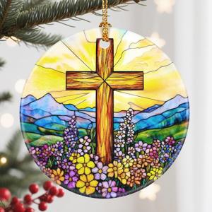 3 x Christmas Ornament, Christmas Decoration, Ceramic-Style Cross Ornament, Heirloom Keepsakes, Holiday Ornaments, Religious Gifts, Unique Xmas Gift, Christian Gifts, Gift Idea