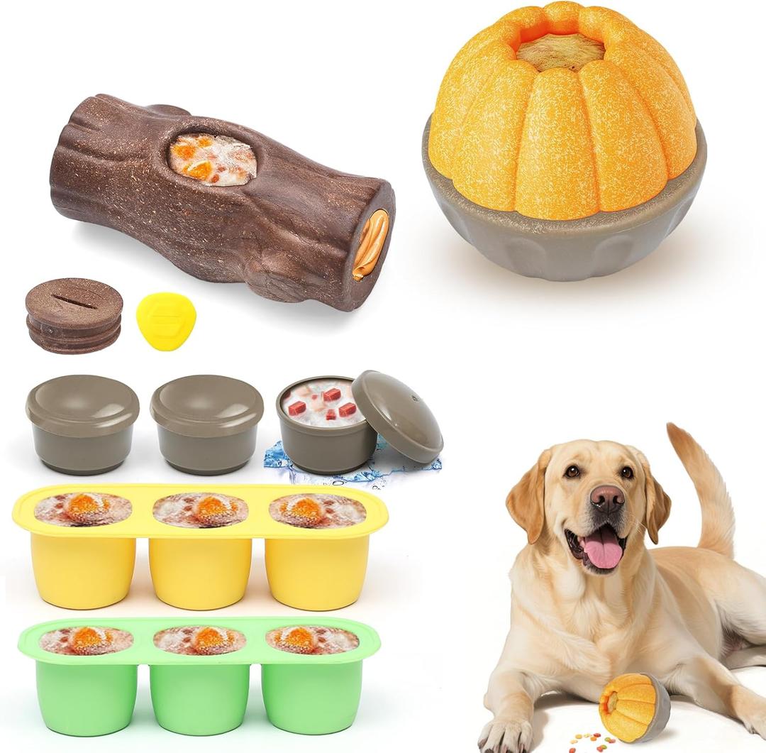 Durable Dog Puzzle Toy for Medium/Large Dogs Interactive Chew Toy with Frozen Treat Molds & Peanut Butter Grooves, Treat Dispensing Enrichment Toy Interactive Chew Toy to Keep Dogs Busy