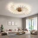 JAYMP 41.3" Ceiling Light Modern Flower Shape Ceiling Lamp for Dining Room Kitchen Hallway Flush Mount Metal Acrylic Sputnik Firework Petal LED Lighting Fixture (Matte Gold, 28 Lights)