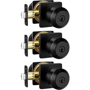 Goldenwarm Matte Black Keyed Alike Exterior Door Knob, Front Door Knob with Lock and Key, Black Door Knobs Exterior 3 Pack