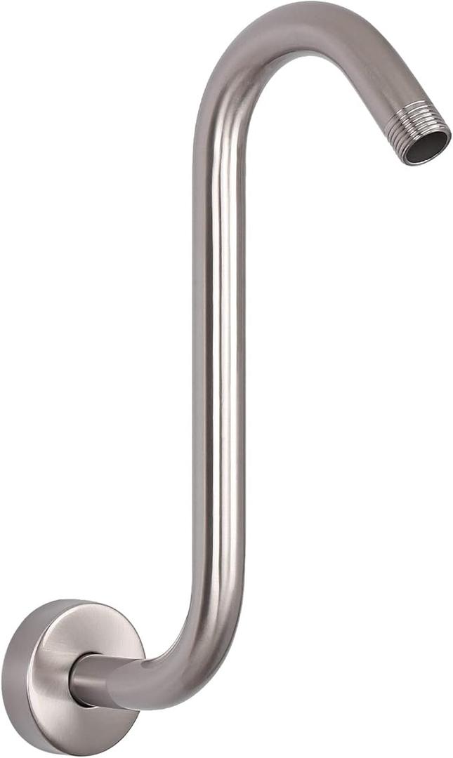 HarJue S Shaped Shower Arm, High Rise Shower Head Extension Pipe Standard 1/2" Connection with Flange, Awesome Shower Experience-Stainless Steel Bathroom Accessory(10 Inch S Shape, Brushed Nickel)