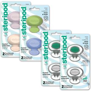 Steripod Clip-On Toothbrush Protector Exclusive Multi Color, 2 Count (Pack of 4)