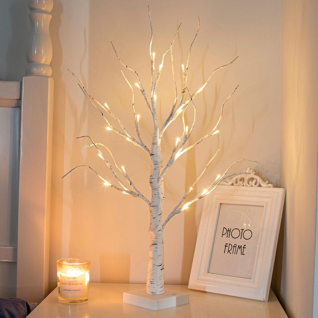 PEIDUO Artificial Tree for Christmas Decorations, 2FT Birch Tree with LED Lights, Warm White Fairy Lights Spirit Tree Lamp for Home Indoor Tabletop Centerpiece, Battery Powered, Timer