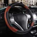 Leather Car Steering Wheel Cover, Non-Slip Car Wheel Cover Protector Breathable Microfiber Leather Universal Fit for Most Cars(Brown)