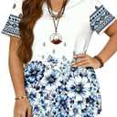 Plus Size Tops for Women 2X Casual Trendy Short Sleeve Tees Summer V Neck Color Block T Shirts YH006
