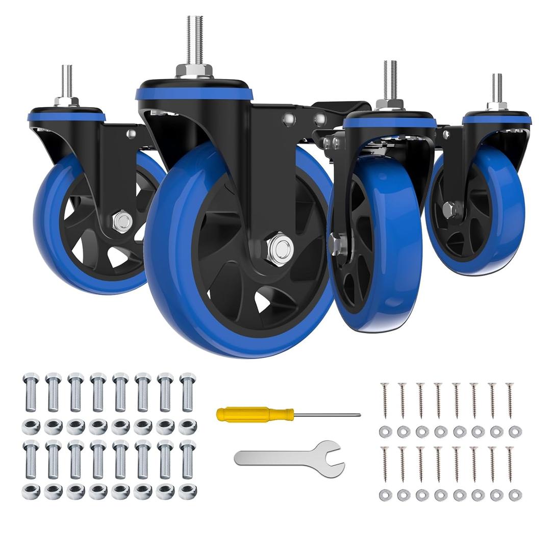 5 Inch Stem Caster Wheels Heavy Duty with Dual Locking 2200Lbs, Swivel Industrial Casters Set of 4,Threaded Stem Casters 3/8" -16 x 1, Wheels for Cart and Furniture