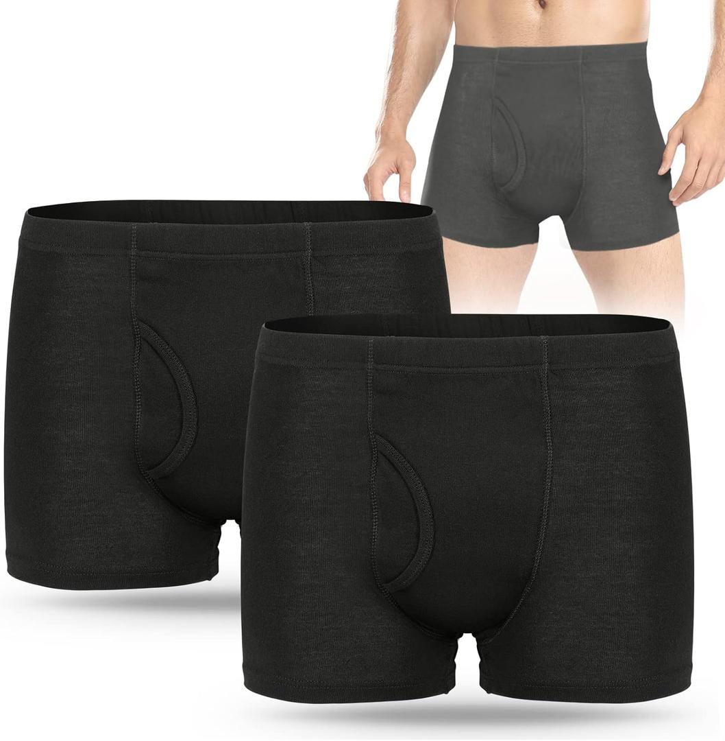 Men's Incontinence Underwear 2PCS Incontinence Boxer Briefs Absorption Protection Washable Incontinence Underwear for Men Leak Proof Underwear with Front & Rear Absorbent Area 280ML (Black, Medium) (Black-2pcs)