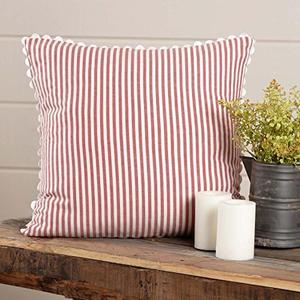 Farmhouse Ticking Stripe Red Pillow Cover, 18" x 18", Home Décor Accent Pillow Case w/Rick Rack