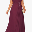Long Chiffon Mother of The Bride Dresses Plus Size for Women V Neck Pleated Wedding Guest Gowns with Pockets LB113, Mulberry, Size 10