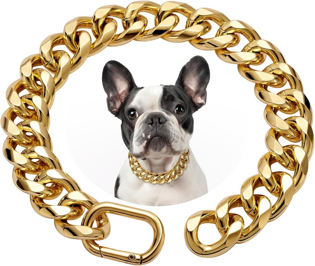 19MM Heavy Duty Thick Cuban Link Dog Collar,Gold Dog Chain Collar for Large Dogs - 22 Inches Length Dog Necklace Collar