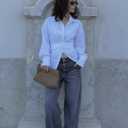 Women Fitted Button Down Shirt Cinched Waist Tops Cotton Long Sleeve Wrap Blouse Stylish Dressy Casual Outfit 2025 (White, S)