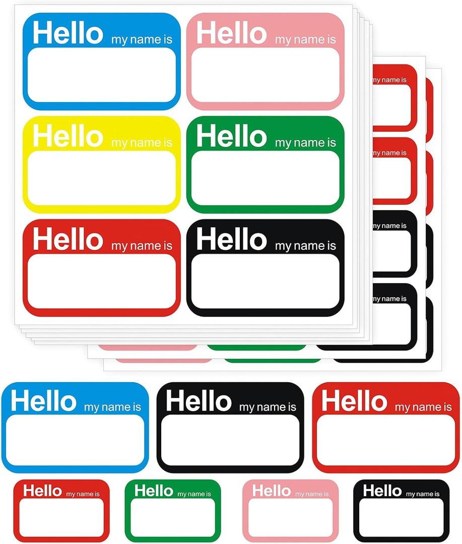 420 Labels 6 Colors (Hello My Name is) Name Tags Stickers 3.5 x 2.25 inch (180pcs and 2.28 x 1.5 inch (240pcs for Office, Meeting, School, Teachers and Mailing