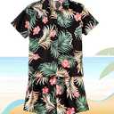 PATPAT Family Matching Outfits Hawaiian Dad and Me Beach Tropical Plant Allover Flower Print Shirt and Shorts Set, Women Size S