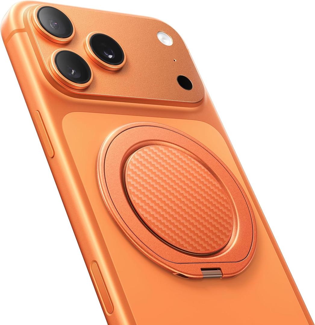 Andobil [2026 Ultra-Thin] Magnetic Phone Grip for MagSafe [360 Rotate] Magnetic Cell Phone Ring Holder & Kickstand for MagSafe Accessories & iPhone 17 Air 16 Pro Max Plus 15 14 13 12, Orange (Orange Carbon Fiber)