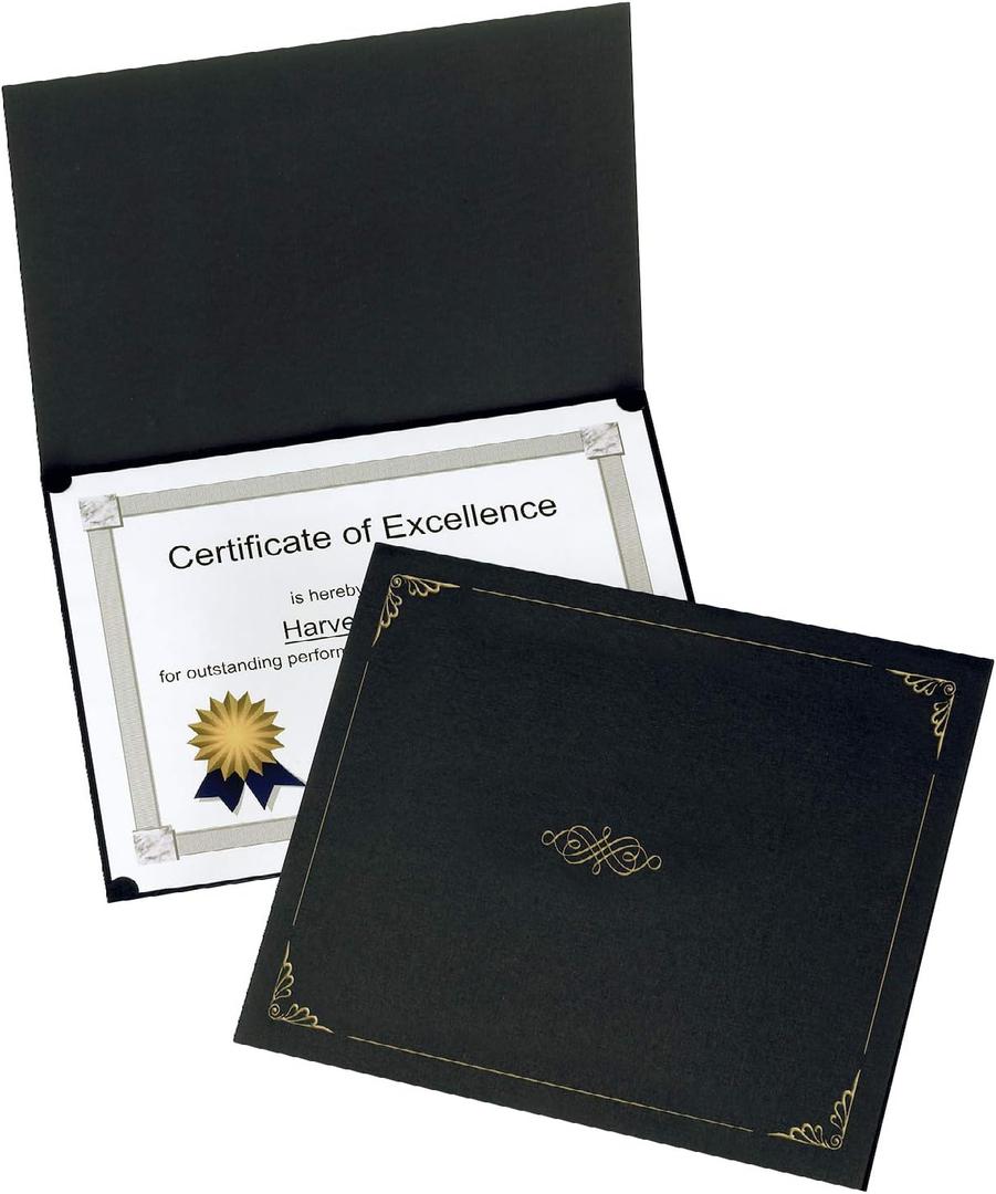Oxford Certificate Holders, Diploma Covers for Letter Size 8.5x11 Certificates, Cardstock, Black, Letter Size, 25 Per Pack (299550)