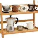 Household 2-Tier Cup Shelf Organizer, Kitchen Counter Shelf for Tea Coffee Bar Accessories, Bamboo Mug Holder Countertop, Matcha Stand, Cup Display, Condiment Storage Rack - Natural