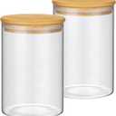 2PCS Glass Storage Jars with Airtight Lids,32 fl oz (950ml) Cute Clear Storage container with bamboo Lid,Glass Pantry Canister for Beans, Rice,Sugar,Cookie Coffee (N-Clear-2PCS-32FL OZ/950ML)