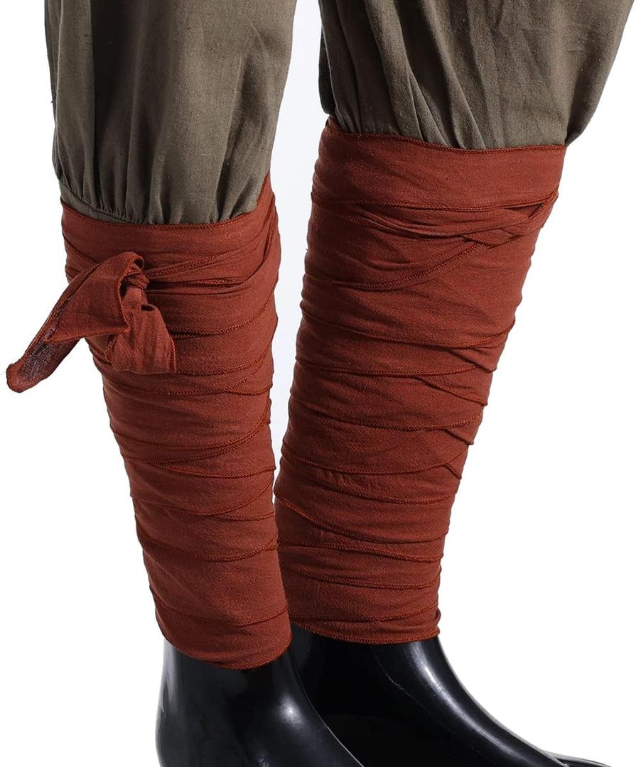 Medieval Mens Viking Cotton Long Puttees Leg Wraps Belt LARP Pirate Cosplay CostumesLength:165.35 inches (Brown)