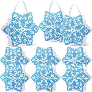Kolldenn 24 Pcs Snowflake Party Favors Bags Glitter Small Wonderland Paper Winter Goodie Bags with Handle for Candy Treat Gift Winter Holiday Birthday Christmas Party Supplies