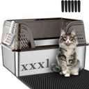 Suhaco XXXL Stainless Steel Litter Box with High Sided Deep Side Entry Deep Extra Large Metal Litter Box Included Mat & Scoop Anti-Urine Leakage Cat Litter Boxes for Big Cats (Black)