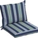 Arden Outdoor Dining Chair Cushion, 21 x 21, Rain-Proof, Fade Resistant 21 x 21, Sapphire Aurora Blue Stripe
