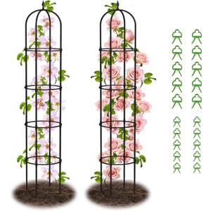 Garden Obelisk Trellis for Climbing Plants - 76" Tall Weather-Resistant Rustproof Metal Plant Flower Support for Roses, Clematis, Tomatoes & Vines, Indoor/Outdoor Use, 12D (2 Pack)