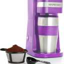 Mixpresso Purple Personal Single Serve Coffee Maker with 14oz Travel Mug, Drip Small Coffee Maker with Auto Shut Off, Reusable Filter, Works with Ground Coffee Only  Not for K-Cup Pods (Leavander)