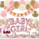 Ouddy Party Pink Baby Shower Decorations for Girls with Its a Girl Banner, Baby Girl Letter Pink Gold Confetti Balloons Paper Pom Poms for Baby Shower Gender Reveal Party Supplies