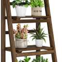 Ladder Shelves - Folding Wooden Ladder Bookshelf, 4-Tier Retro Plant Stand Storage Shelves for Home Living Room, Brown