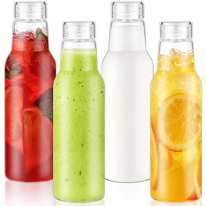25 Oz Glass Bottles with Lids, Glass Juice Bottles, Smoothies, Water, Milks, Beverage Storage, Clear Glass Jars for Pickles, Food Storage (4 Pack)