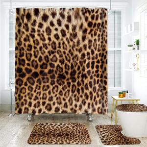 Onalasyc 4 Pcs Leopard Shower Curtain,Cheetah Print Bathroom Set Shower Curtain Sets with Rugs,Brown Animal Print Shower Curtain Bathroom Decor Sets,juego de baos de Set completo with 12 Pcs Hook