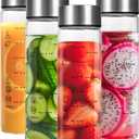 4 Pcs 16oz Glass Juice Bottles with Lids, Wide Mouth Glass Water Bottles with Measurement Markings Reusable Borosilicate Bottle for Juicing Smoothies Beverages, Leakproof Stainless Steel Caps