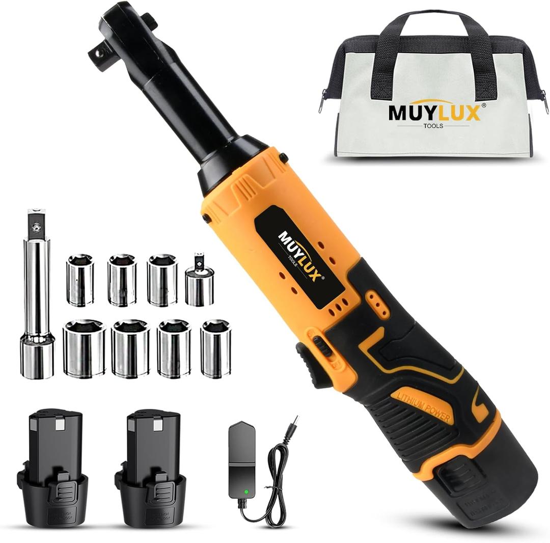 Cordless Electric Ratchet Wrench Set, 40FT-LBS (45N.m) 3/8" Electric Ratchet, 12V Cordless Ratchet Wrench, 2 x 2.0Ah Batteries Impact for Car Home