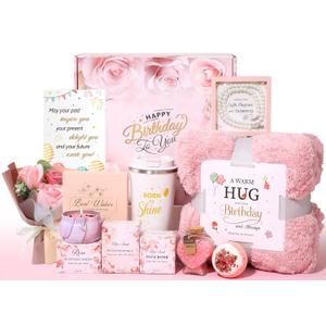 Birthday Gifts for Women, Unique Birthday Gift Basket for Women, Thoughtful and Relaxing Birthday Gifts for Mom, Wife, Sister, Best Friend, Her Self Care Box, Luxury Gift Set (Pink)