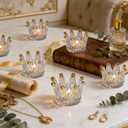 Rubtlamp 6 Pack Clear Gold Crown Glass Candle Holder, Clear Votive Candle Holders with Gold Tips, Tealight Candles Holders for Table Centerpieces, Wedding, Birthday