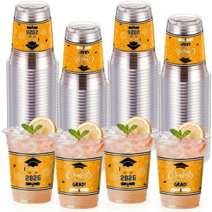 Honeydak 50 Pcs Graduation Cups 12 oz Class of 2026 Plastic Cups Gold and Black Graduation Party Disposable Drinking Glasses for Congrats Grad School Classroom Party Favors Supplies Decoration