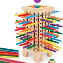 Montessori Game Wooden Board Game, 42 Colorful Wooden Sticks Dice Game Math Educational Toys for 3 4 5 6 Years Old, Fine Motor Skills Toys & Counting Toy Family Game Travel Toys Gifts for Kids