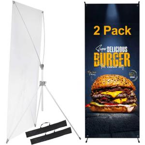 YOSE X Frame Banner Stand Fits Any Banner Adjustable Size 23"X63" to 32"X78" with Portable Retractable Carrying Bag, Customize Stand for Trade Show Exhibition Market (2PacksIndoor Use)
