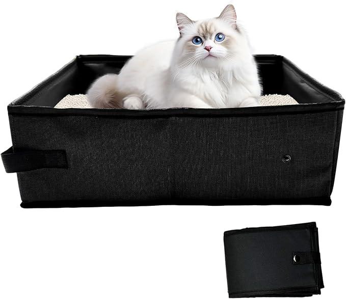 Foldable Travel Litter Box for Cats, Portable Cat Litter Box Waterproof, 24"x32", Traveling & Camping Cat Supplies