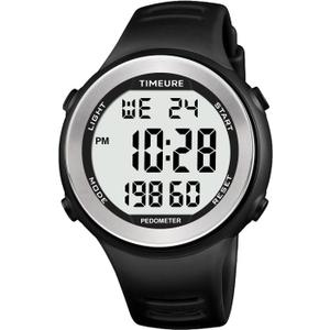 Mens Pedometer Watch for Walking Step Counter Watch No Charging, No App Connection, with EL Backlight. Simple, Practical Choice for Mobile-Free Fitness Enthusiasts TIMEURE-2308 (black)