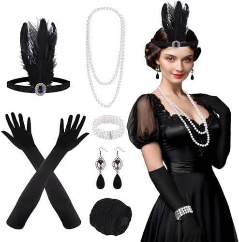 FEPITO 1920s Accessories Set for Women Flapper Headpiece Headband