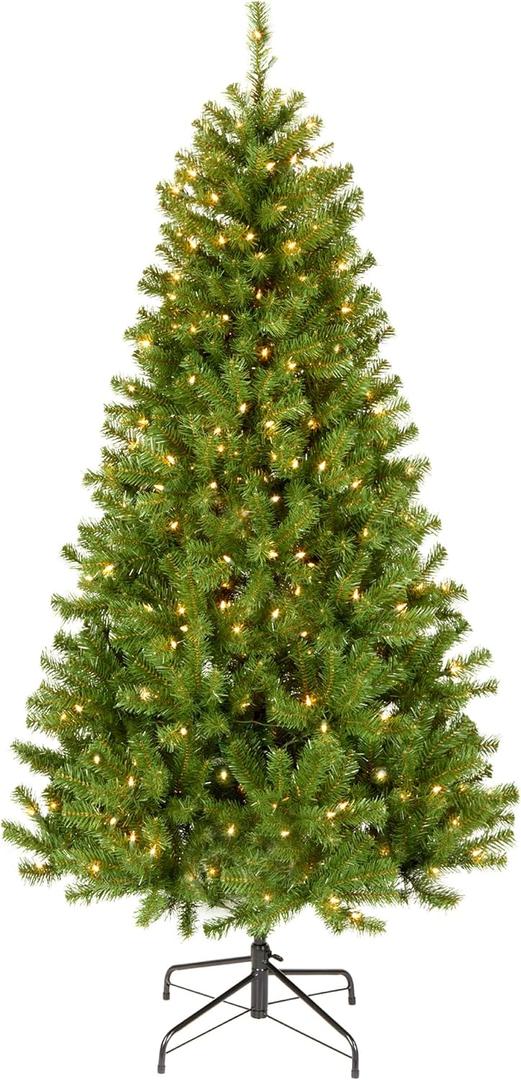 National Tree Company 6 ft Pre-lit Artificial Christmas Tree, North Valley Spruce, 300 Clear Lights, Hinged Branches, 800 Branch Tips, Includes Stand, Green