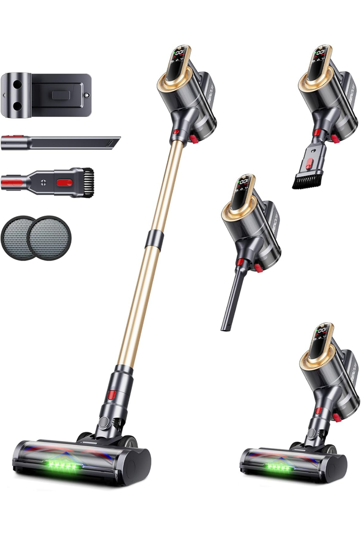 RENDOW Cordless Vacuum Cleaner, 550W 45Kpa Stick Vacuum, 65Mins Vacuum Cleaners for Home with LED Display, Self-Standing Anti-Tangle Lightweight Vacuum Cordless for Carpet Hardwood Floor